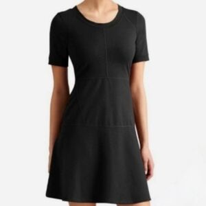 Athleta En Route Fit-and-Flare Ponte Knit Black S/S Mini Dress, Women's XXS